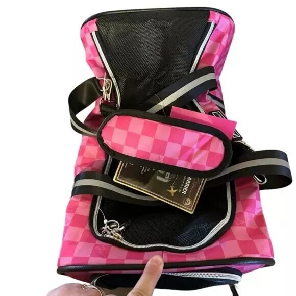 Betsey Johnson Kitsch Pink Checker Pet Carrier Small Dogs Cats Rabbits To 16 lbs - Picture 4 of 11
